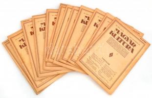 1928-29 A Magyar Kultúra folyóirat 12 db száma, némelyik gerince sérült és borítója foltos