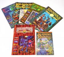 1994-97 6 db sci-fi és fantasy szerepjáték magazin: Alanori krónika, 1997 december + Holdtölte 26., 30. és 31. (1995 január, május és június) + Bíborhold 1994 október és december. Helyenként kissé kopott borítóval, összességében jó állapotban.