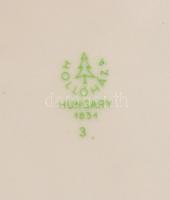 Hollóházi, zöld virágmintás, porcelán bonbonier, matricás, jelzett, kis kopásnyomokkal, 9x7,5x3,5 cm