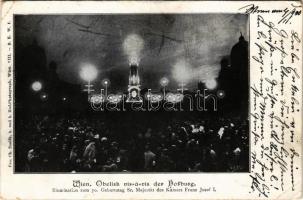 1900 Wien, Vienna, Bécs; Obelisk vis-a-vis der Hofburg. Illumination zum 70. Geburtstag Sr. Majestät des Kaisers Franz Josef I. B.K.W.I. / Illumination for the 70th birthday of Franz Joseph (EK)