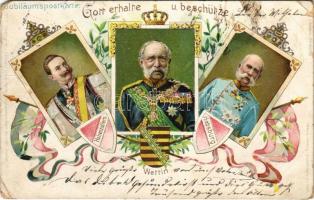 1898 Gott erhalte u. beschütze Hohenzollern, Wettin, Habsburg. Jubiläumspostkarte Art Nouveau, floral, litho (EM)