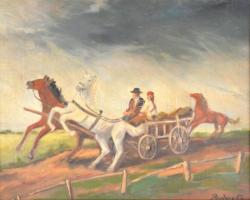 Rudnay jelzéssel: Ágaskodó lovak. Olaj, vászon, díszes fa keretben, 55x68 cm