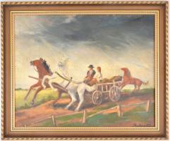 Rudnay jelzéssel: Ágaskodó lovak. Olaj, vászon, díszes fa keretben, 55x68 cm