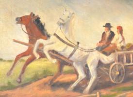 Rudnay jelzéssel: Ágaskodó lovak. Olaj, vászon, díszes fa keretben, 55x68 cm