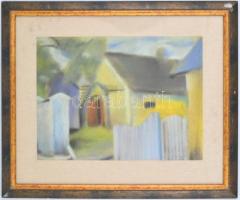 Poll jelzéssel: Házak. Pasztell, papír, díszes. üvegezett fa keretben, 32x43,5 cm