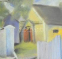 Poll jelzéssel: Házak. Pasztell, papír, díszes. üvegezett fa keretben, 32x43,5 cm