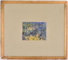 Ruzicskay György (1896-1993): Elmélyedés (Merengő). Akvarell, papír, jelzett (a hátoldalán is). Üveg...