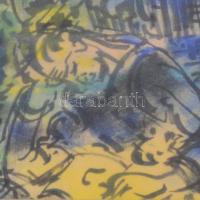 Ruzicskay György (1896-1993): Elmélyedés (Merengő). Akvarell, papír, jelzett (a hátoldalán is). Üveg...