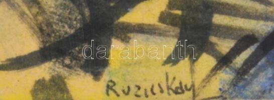 Ruzicskay György (1896-1993): Elmélyedés (Merengő). Akvarell, papír, jelzett (a hátoldalán is). Üveg...