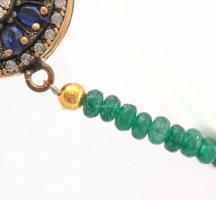 Aranyozott ezüst(Ag) medál, kövekkel, jelzés nélkül, gumírozott gyöngy karkötővel, 2,5×2,5 cm, brutt...