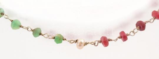 Ezüst(Ag) ásványokkal díszített fülbevalópár és karkötő, jelzett, h: 5,5 és 19 cm, bruttó: 3,61 g