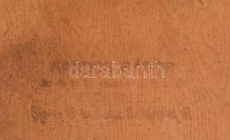 Jelzés nélkül, 1910 körül: Táj fákkal és házzal. Linómetszet, papír, hátoldalán budapesti keretező r...