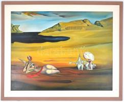 Ifj. Guti József Soma (1946-): Homokos part (szürreális táj). Olaj, farost, jelzett, két apró sérülé...