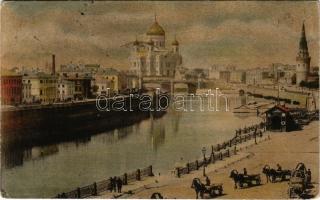 1907 Moscow, Moskau, Moscou; Vue de la Cathedrale de St. Sauveur / Cathedral of Christ the Saviour, bridge. Scherer, Nabholz & Co. No. 25. (EB)