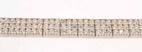 Ezüst(Ag) négyzetes karkötő, sok apró kővel, jelzett, állítható hosszúság, max. h: 19,5 cm, bruttó: ...