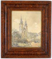 Háry Gyula (1864-1946): Batthyány tér, Budapest. Akvarell, papír, jelzett. Üvegezett, reprezentatív ...