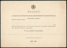 1942 Magyar Köztisztviselők Szövetkezete 50 éves jubiláris ünnepélyének meghívója. 1892-1942.