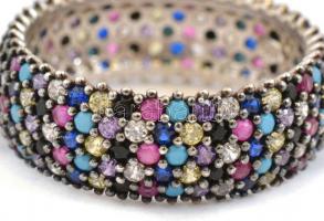 Ezüst(Ag) karikagyűrű, színes kövekkel, jelzett, méret: 62, bruttó: 4,8 g