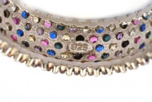 Ezüst(Ag) karikagyűrű, színes kövekkel, jelzett, méret: 62, bruttó: 4,8 g