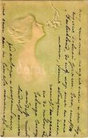Art Nouveau lady. B.R.W. 417. Raphael Kirchner style Emb. litho art postcard