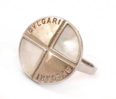 Ezüst(Ag) gyöngyházberakásos gyűrű, Bulgari jelzéssel, méret: 54, bruttó: 3,96 g