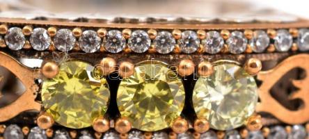 Ezüst(Ag) szíves, köves gyűrű, jelzett, méret: 58, bruttó: 6,73 g