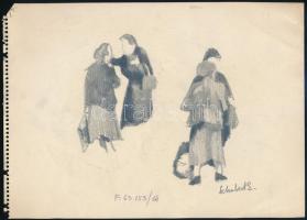 Schubert Ernő (1903-1960): Női alakok (tanulmány). Ceruza, papír, jelzett, leltári számmal, hátoldalán hagyatéki pecsét és felirat, 20,5×28,5 cm