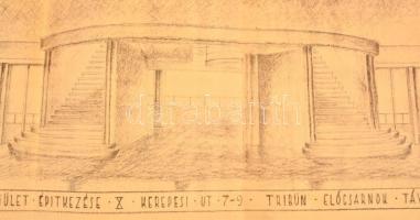 Az 1933-ban megnyitott kerepesi úti ügető (BÜE) tribünjének előcsarnok tervrajza (a tervező: ifj. Pa...