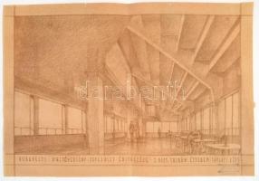 Az 1933-ban megnyitott kerepesi úti ügető (BÜE) tribün étterem látványterve (a tervező: ifj. Paulheim Ferenc pecsétjével jelezve), hajtogatva, 38x26 cm