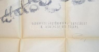 Az 1933-ban megnyitott kerepesi úti ügető (BÜE) távlati látványterve. Nagy méretű (a tervező: ifj. P...