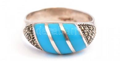 Ezüst(Ag) gyűrű, markazit berakással, jelzett, méret: 57, bruttó: 4,61 g