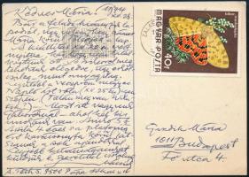 A. Tóth Sándor (1904-1980): Újévi üdvözlőlap 1968. Színes linó, saját kézírással, 15×10,5 cm