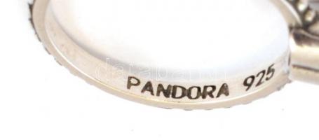 Ezüst(Ag) rózsaszín szívecskés gyűrű, Pandora jelzéssel, méret: 54, bruttó: 1,88 g