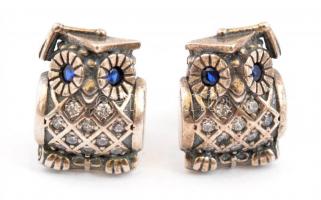 Ezüst(Ag) baglyos fülbevalópár, Pandora jelzéssel, 1,5×1 cm, bruttó: 4,23 g