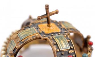 Ezüst (Ag) Magyar Szent Korona kicsinyített méretarányos másolata, aranyozott, zománcozott, jelzett,...