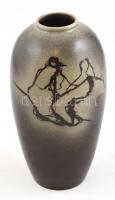 Iparművészeti Vállalatos Illés csíkos kerámia váza, jelzett,oldalán karcolással m: 23 cm