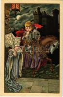 Princess with knight. Italian art postcard. Majestic 2496. s: A. Bertiglia