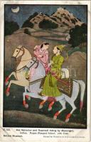 Baz Bahadur und Rupmati riding by Moonlight. Indian. Rajput (Kangra) School 18th Cent. British Museum. Printed by Waterlow & Sons Limited C. 133.