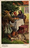 1918 Rotkäppchen. Brüder Grimm / Little Red Riding Hood. Brothers Grimm fairy tale art postcard. Serie 128. Nr. 3735. s: O. Kubel + K.U.K. FELDPOSTAMT 420 (EK)