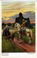 Dornröschen. Brüder Grimm / Sleeping Beauty. Brothers Grimm fairy tale art postcard. Uvachrom Nr. 3803. Serie 140. s: Otto Kubel
