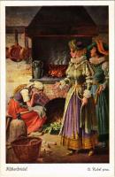 Aschenbrödel / Cinderella. Folk tale art postcard. Uvachrom Nr. 3874. Serie 154. s: O. Kubel