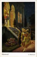 Aschenputtel / Cinderella. Folk tale art postcard. Uvachrom Nr. 3877. Serie 154. s: O. Kubel