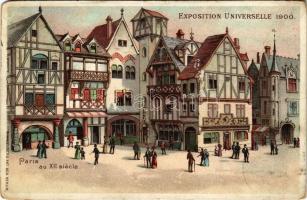 1900 Paris, Exposition Universelle de 1900. Paris au XII siecle / International Exposition, Worlds Fair, street scene from the 13th century. W. Hagelberg litho (EK)