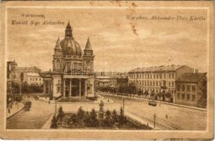 1916 Warszawa, Warschau, Warsaw; Aleksander Platz Kirche / Kosciól S-go Aleksndra / square, church, tram + K.u.K. Etappenpostamt Lublin (EK)