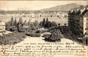 1903 Geneva, Geneve, Genf; Place des Alpes et le Mont Blanc / square, mountain