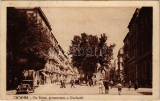 1939 Catania, Via Etna, monumento a Garibaldi / street view, monument, statue, automobile, shops (EK)