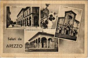 1942 Arezzo, Via Roma, Il Duomo, Portico di Benedetto Da Maiano / street view, automobile, bicycle, cathedral. Ed. M. Dei. Floral