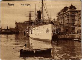 1909 Fiume, Rijeka; Riva Szapáry / kikötő, rakpart, Gödöllő egycsavaros tengeri személy és áruszállító gőzhajó / port, quay, passenger steamship (vágott / cut)