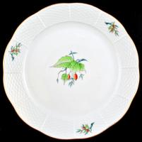 Herendi csipkebogyó mintás lapos tányér, kézzel festett, jelzett, hibátlan. d: 25,5 cm