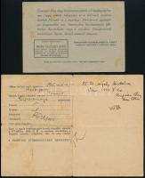 1946-47 2 db II: világháborús hadifogoly nyomtatvány, Váci lakos részére kiállítva: Magyar Kommunist...